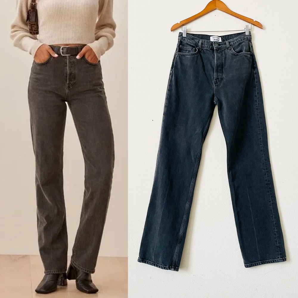 Reformation SIZE 28 high rise straight leg long jeans in Seine wash